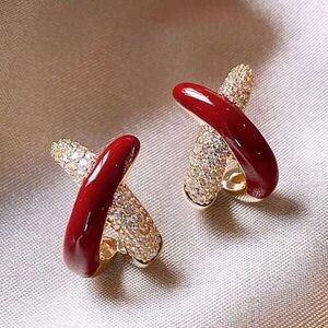 Trendy Unique Hight-End Red Cross 925 Sterling Silver Needle Stud Earrings